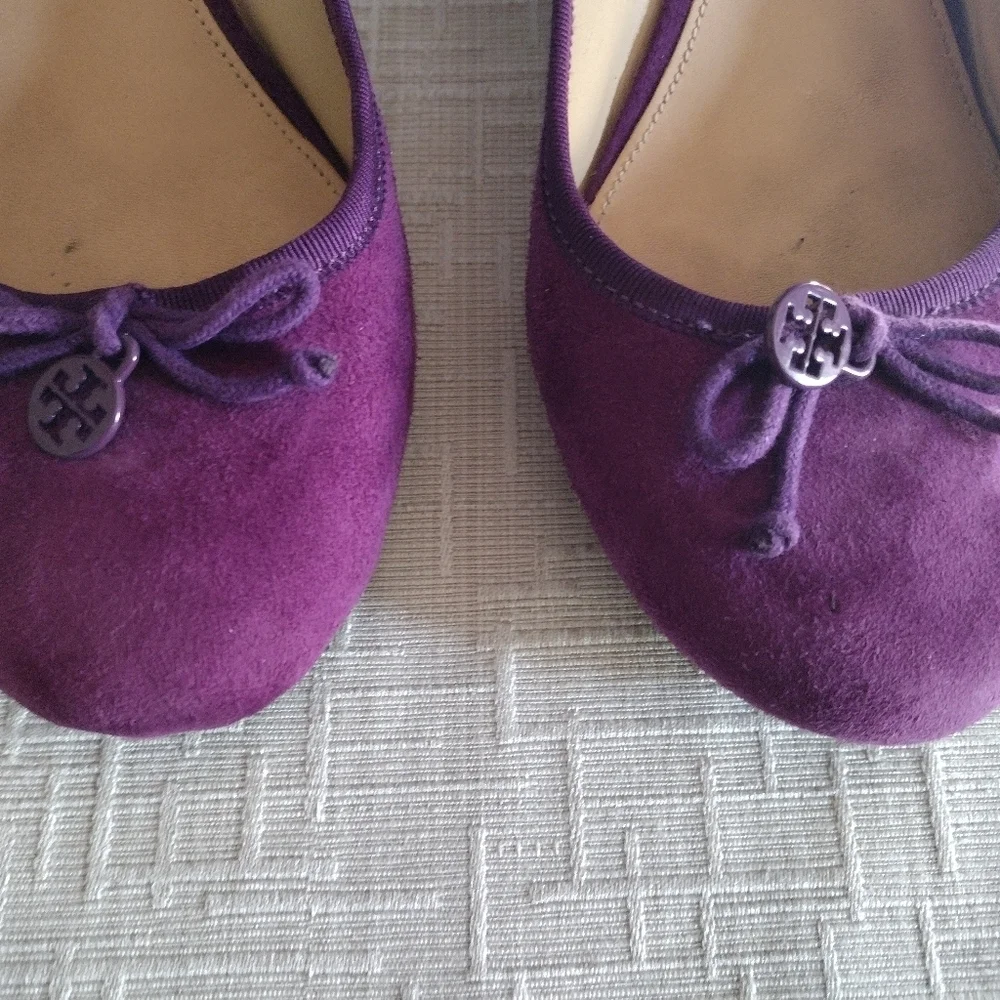 TORY BURCH Chelsea 45 shoho lux suede grape purple pump wedge shoes Sz 10.5M